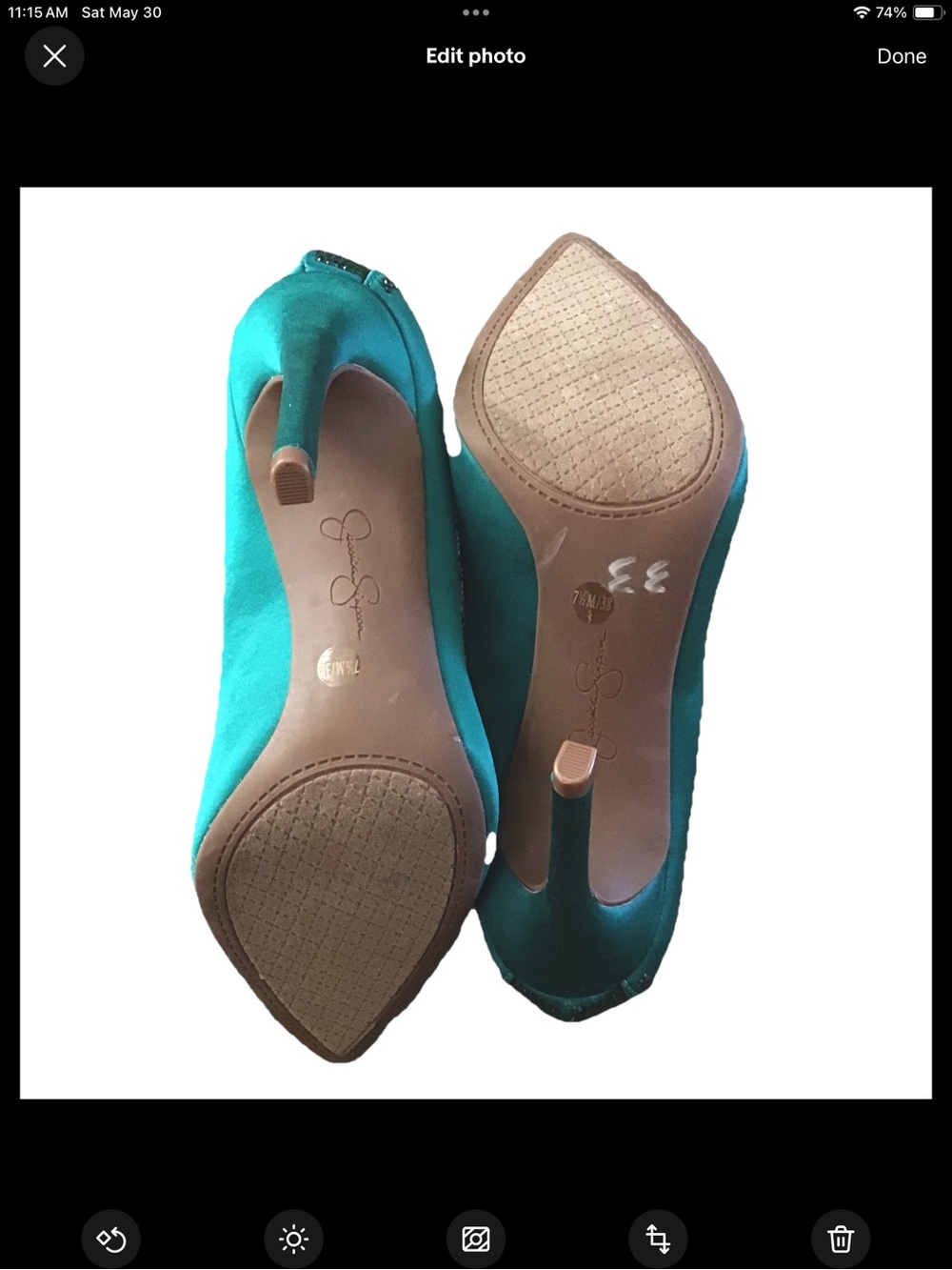 NEW Jessica Simpson Emerald Green Satin Rhinestone Stilettos (7,5) - Picture 5 of 6